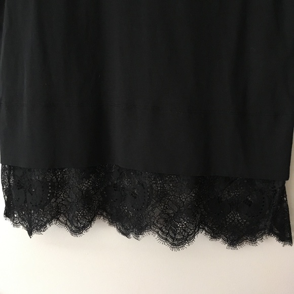 New CARVEN Paris Black Cotton Lace Trim Tee M/L - Picture 6 of 8